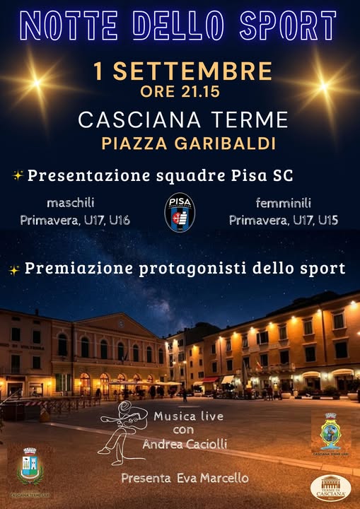 Locandina della Notte dello Sport — 1 settembre, Piazza Garibaldi, Casciana Terme